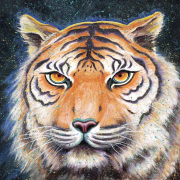 Head of a tiger in a painting by Lexi Sundell